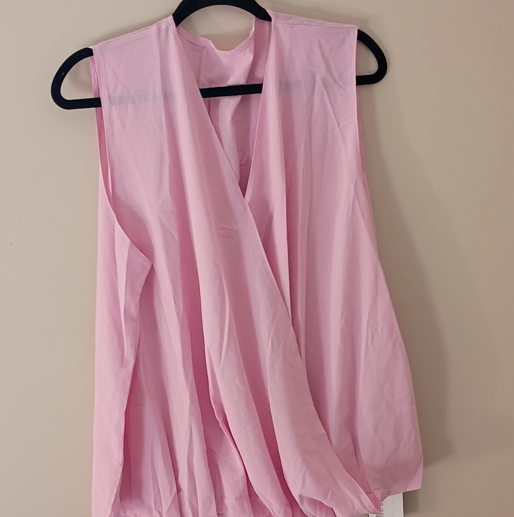Light Pink Sleeveless Wrap-Front Blouse